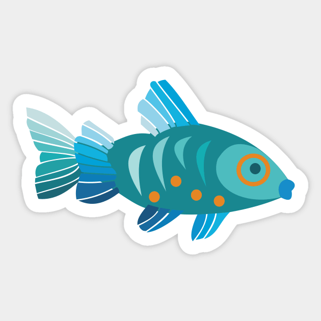 Blue Fish Sticker by evisionarts